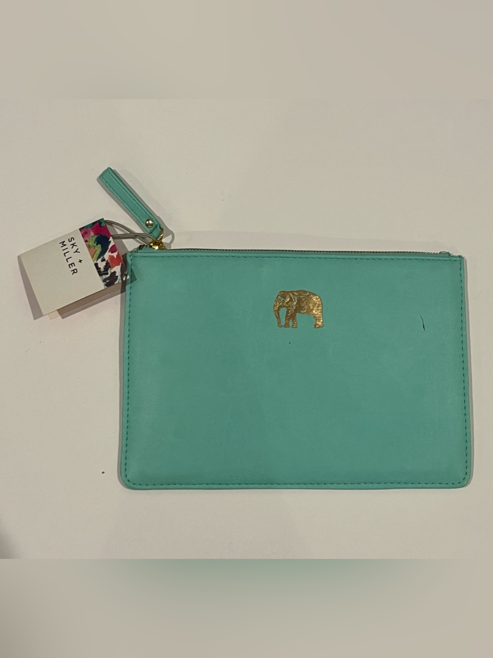 Teal Wristlet Pouch with Gold Elephant New With Tag ( pen marked)